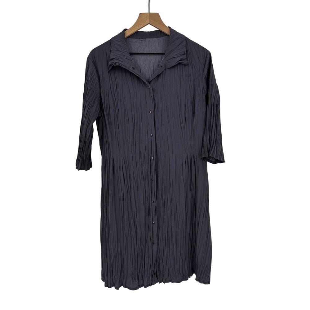 Babette Crinkle Button Down Midi Dress Sz S Gray Minimalist Langenlook Euro
